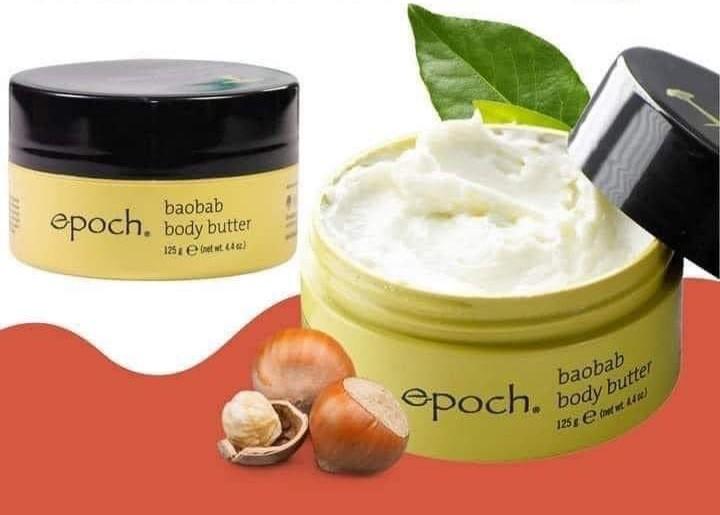 Epoch Baobab Body Butter (Category: Body Care) located in Quezon City. Submitted by pampernickle24 (Listing ID 1158159923, Image 2). Description: •Delivers all day moisturization for supple, healthy looking skin. •Contains high levels of antioxidants. Reduces dry skin. •Promotes softer, smoother, and more toned looking skin. •Enhances the resiliency of skin over time. •Conditions naturally with skin beneficial ethnobotanicals. •Moisturizes skin o