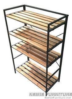 Foldable Multipurpose Rack with Metal Frame and Wood Shelves / Shoe Rack / Plant Stand / Display Rack