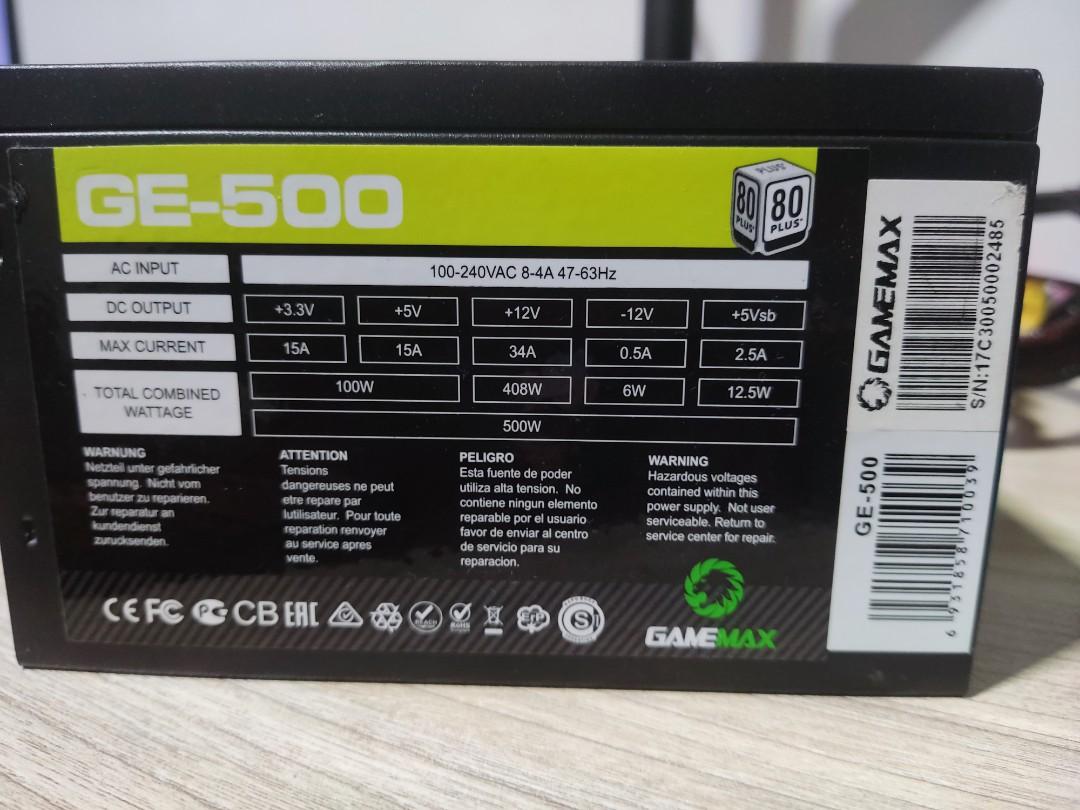 Gamemax Ge-500 500w PSU, Computers & Tech, Parts & Accessories ...