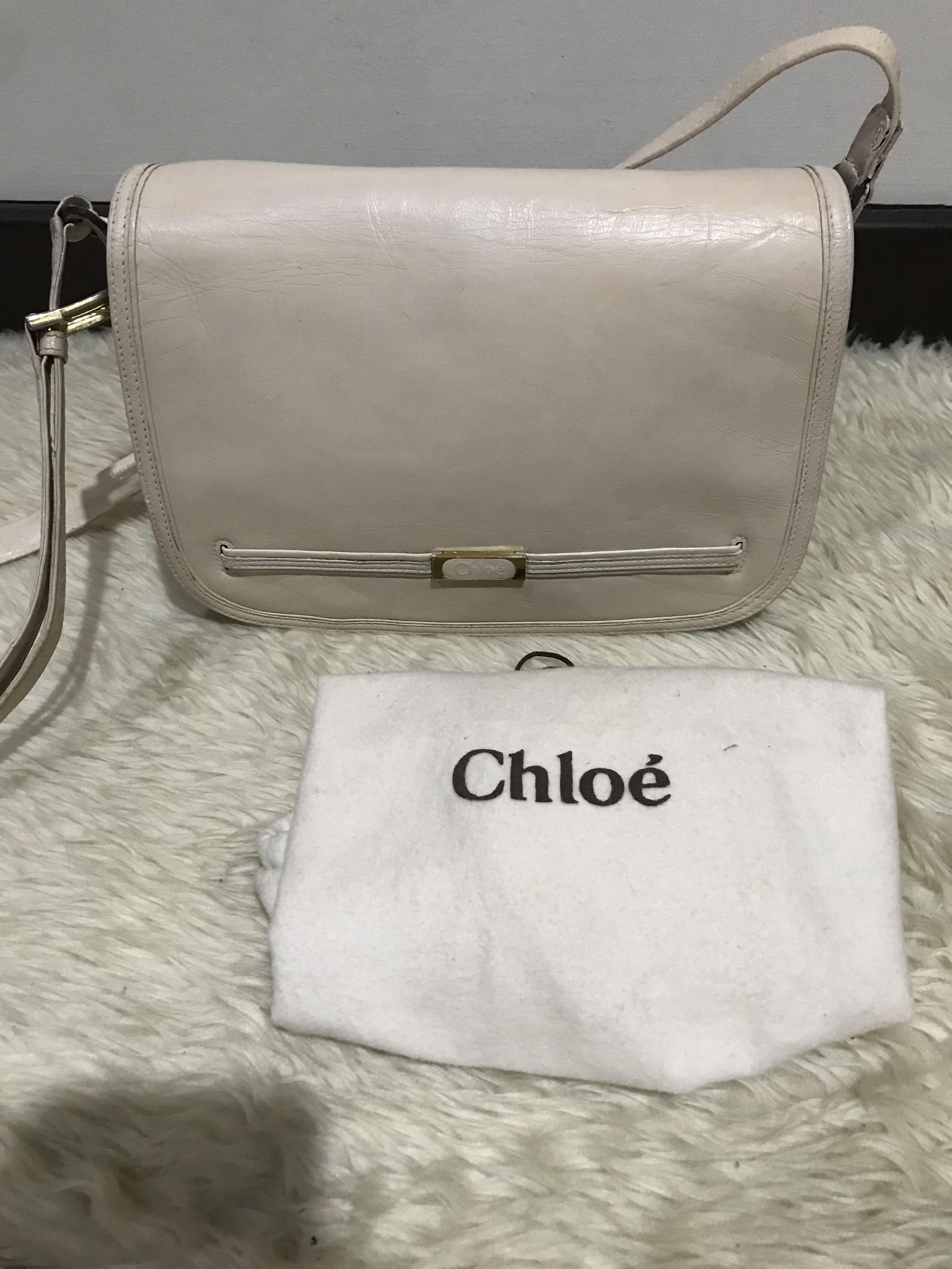 Guaranteed authentic Chloe Vintage saddle college Shoulder Bag (Category: Luxury Bags & Wallets) located in Davao. Submitted by fabmegashop (Listing ID 281825236, Image 1). Description: Guaranteed authentic moneyback Chloe Vintage saddle college shoulder Bag Genuine leather Guaranteed authentic Genuine lambskin leather Made in Japan Rare In excellent condition No stain no holes no rips Flaw: strap was half replaced .