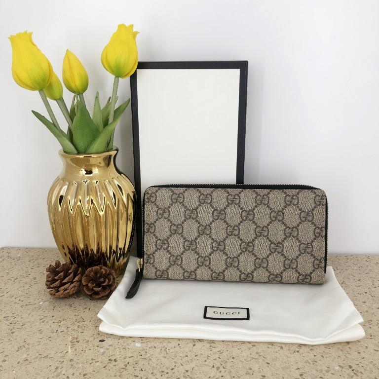 Gucci Beige Ophidia GG Supreme Zip Around Long Wallet