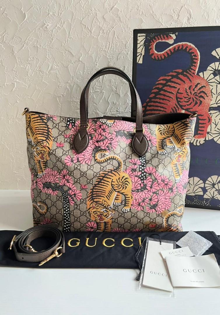 Gucci Tian GG Supreme Canvas Tiger Floral Tote 2018 Size 38 x x 29  cm with Bag, Strap, Box, Dustbag, Tag, Booklet and Leather Swatch
