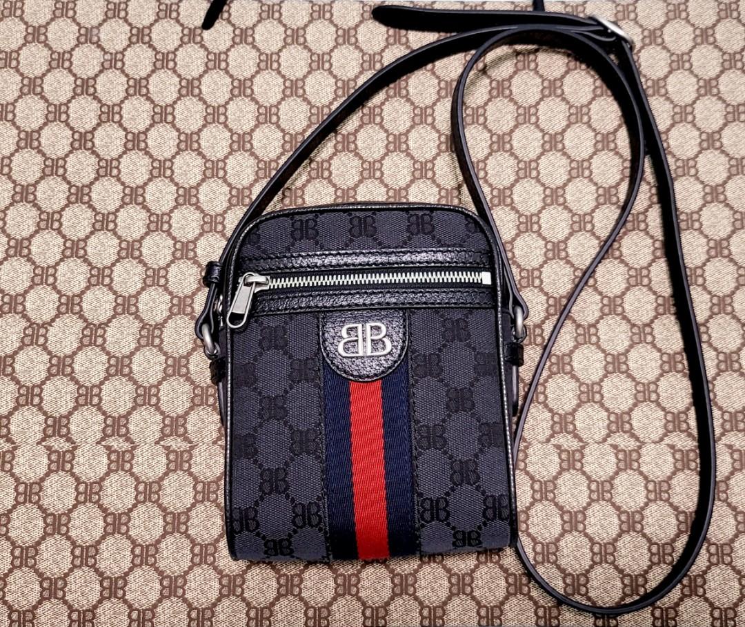 Balenciaga x Gucci Hacker Project Web Bb Canvas Wristlet Clutch Black 680382