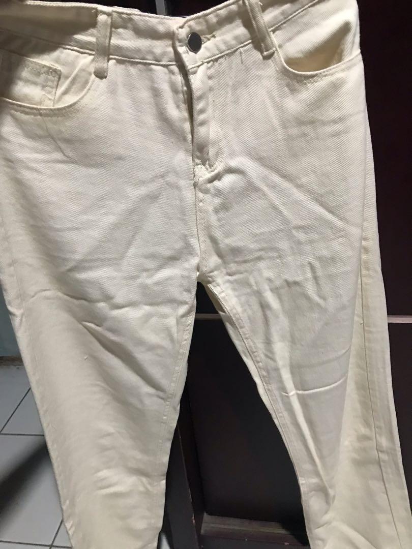 Jeans Highwaist Celana Beige, Fesyen 