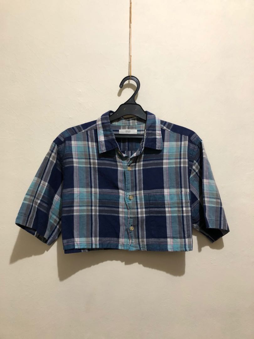 kemeja uniqlo crop plaid / uniqlo crop 