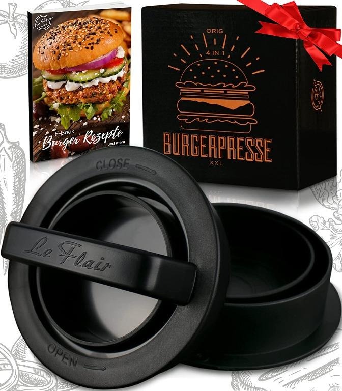 Le Flair XXL Burger Press Set 4 in 1 Model 2019 with EBook Burger