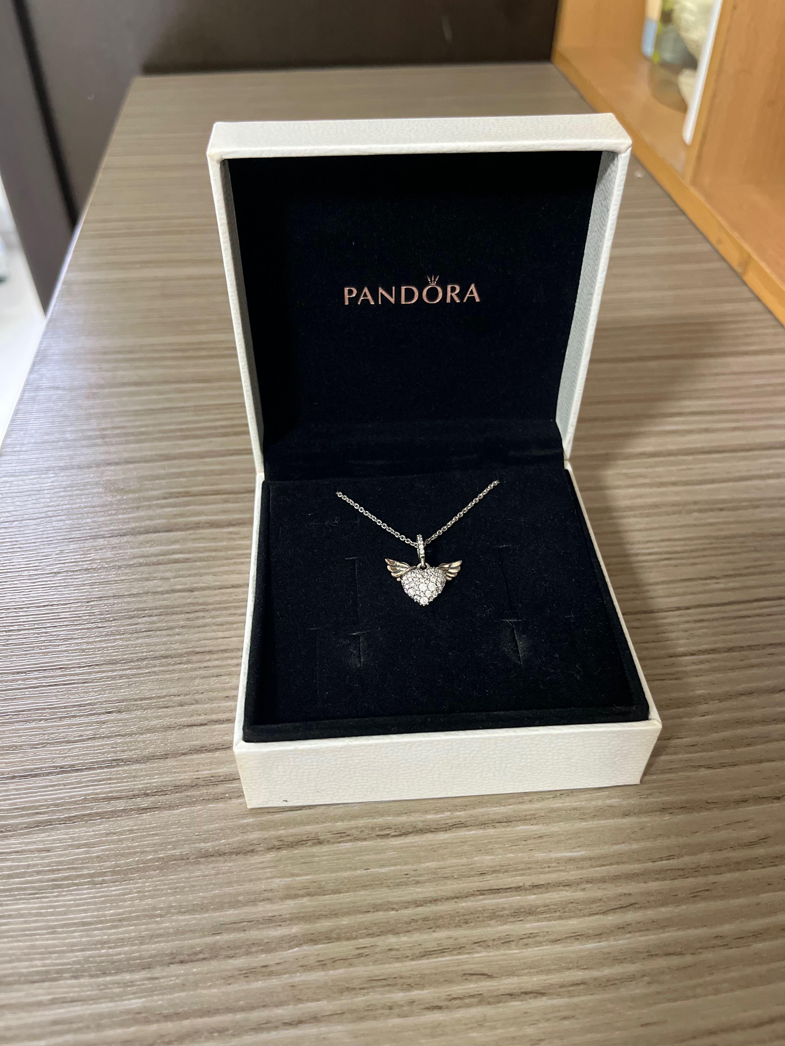 Pandora Pave Heart Angel Wings Necklace Pendant 398505C01-45 W Hinged Box -  Pandora jewelry - 5700302827279 | Fash Brands