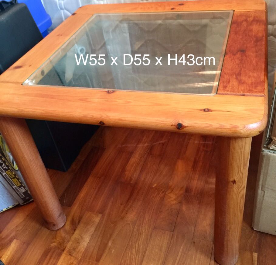 VALUE BUY! IKEA Natural Pine Wood Coffee/Side Table with Glass Top, Furniture & Home Living