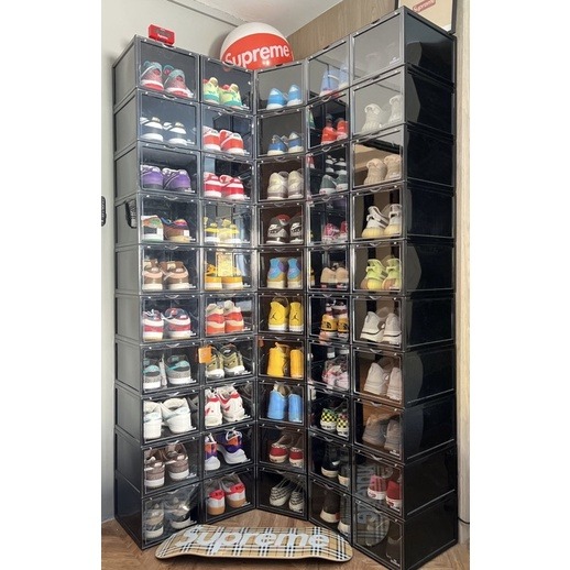 Premium Front Display Shoe Box with Door Black AJ Box