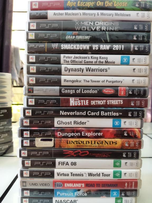 psp games for collectors (Category: PlayStation) located in Lapu Lapu. Submitted by anorca_gaming (Listing ID 1158058751, Image 1). Description: Good Condition PSP games for Collectors! 1. Ape Escape on the Loose 250 2. Archer Maclean's Mercury + Mercury Meltdown 450 3. X-Men Origins Wolverine SOLD 4. Gran Tursimo SOLD 5. Smackdown VS Raw 2011 SOLD 6. Peter Jackson's King Kong Game 300 7. Dynasty Warriors SOLD 8. Rengoku 300 9. Gangs of London 25