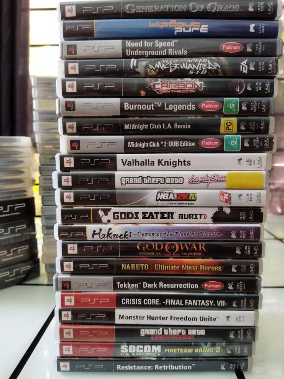 psp games for collectors (Category: PlayStation) located in Lapu Lapu. Submitted by anorca_gaming (Listing ID 1158058751, Image 2). Description: Good Condition PSP games for Collectors! 1. Ape Escape on the Loose 250 2. Archer Maclean's Mercury + Mercury Meltdown 450 3. X-Men Origins Wolverine SOLD 4. Gran Tursimo SOLD 5. Smackdown VS Raw 2011 SOLD 6. Peter Jackson's King Kong Game 300 7. Dynasty Warriors SOLD 8. Rengoku 300 9. Gangs of London 25