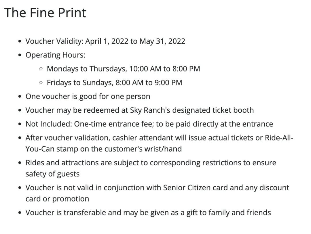 Sky Ranch voucher (Category: Vouchers) located in Manila. Submitted by goldenram (Listing ID 1158052760, Image 3). Description: sky ranch voucher.