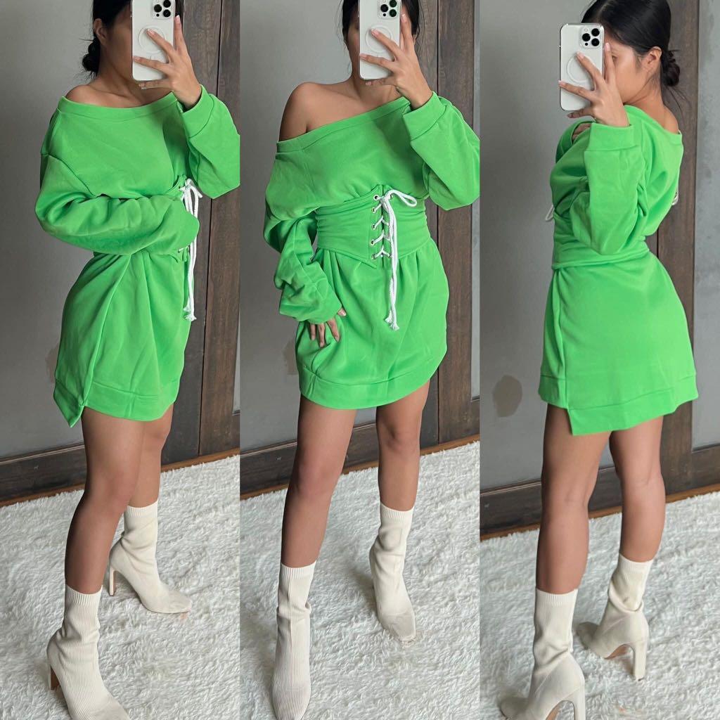Sweater Corset Dress Green (Category: Dresses) located in Paranaque City. Submitted by dropdeadsby (Listing ID 1158078060, Image 1). Description: ON-HAND! Description: Long Sleeve Shape Dress Color: Green Size: Freesize .