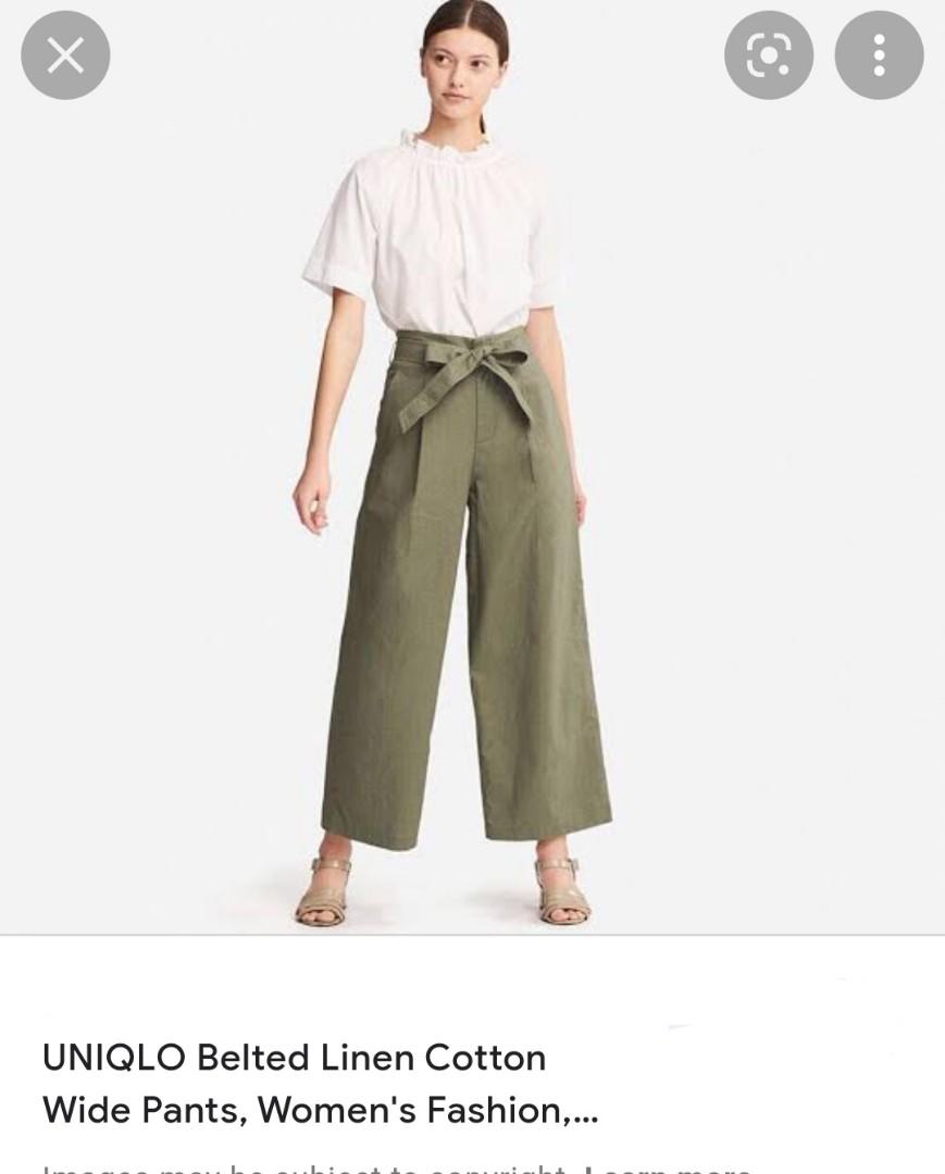 Uniqlo belted linen cotton wide pants outlet