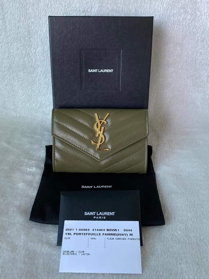 YSL Flap Compact Wallet (Category: Luxury Bags & Wallets) located in Manila. Submitted by bagislifeshop (Listing ID 1158005221, Image 1). Description: ▪️YSL Flap Compact Wallet▪️ ☑️Available in Manila ✅Material: olive green caviar in ghw ✅Condition: new (2021) ✅Inclusions: box, cards and dustbag.