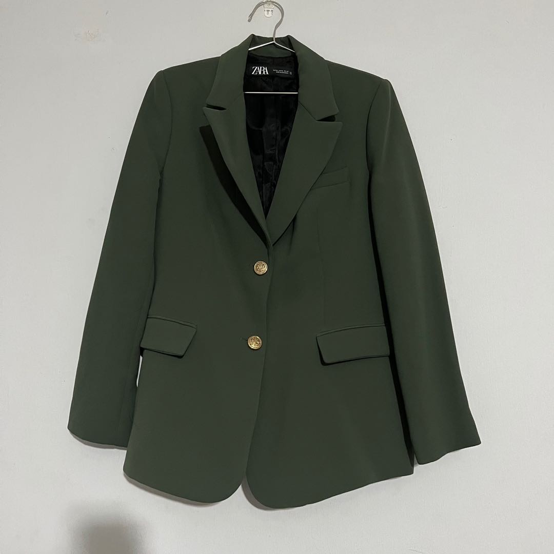 Zara Military Green Blazer, Women's Fashion, Coats, Jackets and Outerwear on Carousell