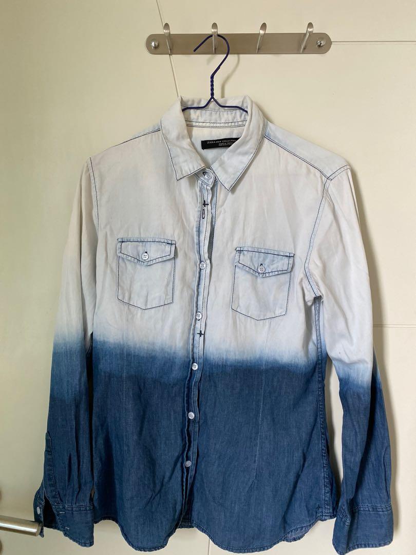 Zara Women Ombre Denim Shirt, Fesyen 
