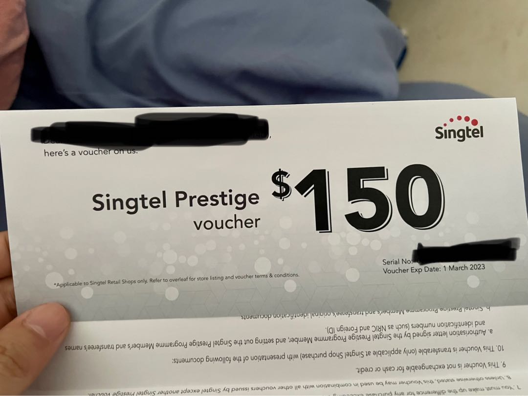 150 Singtel Prestige Voucher, Tickets & Vouchers, Vouchers on Carousell