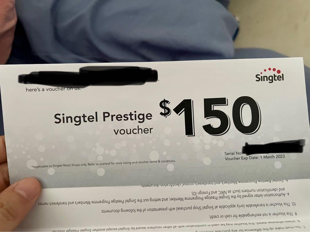 150 Singtel Prestige Voucher, Tickets & Vouchers, Vouchers on Carousell