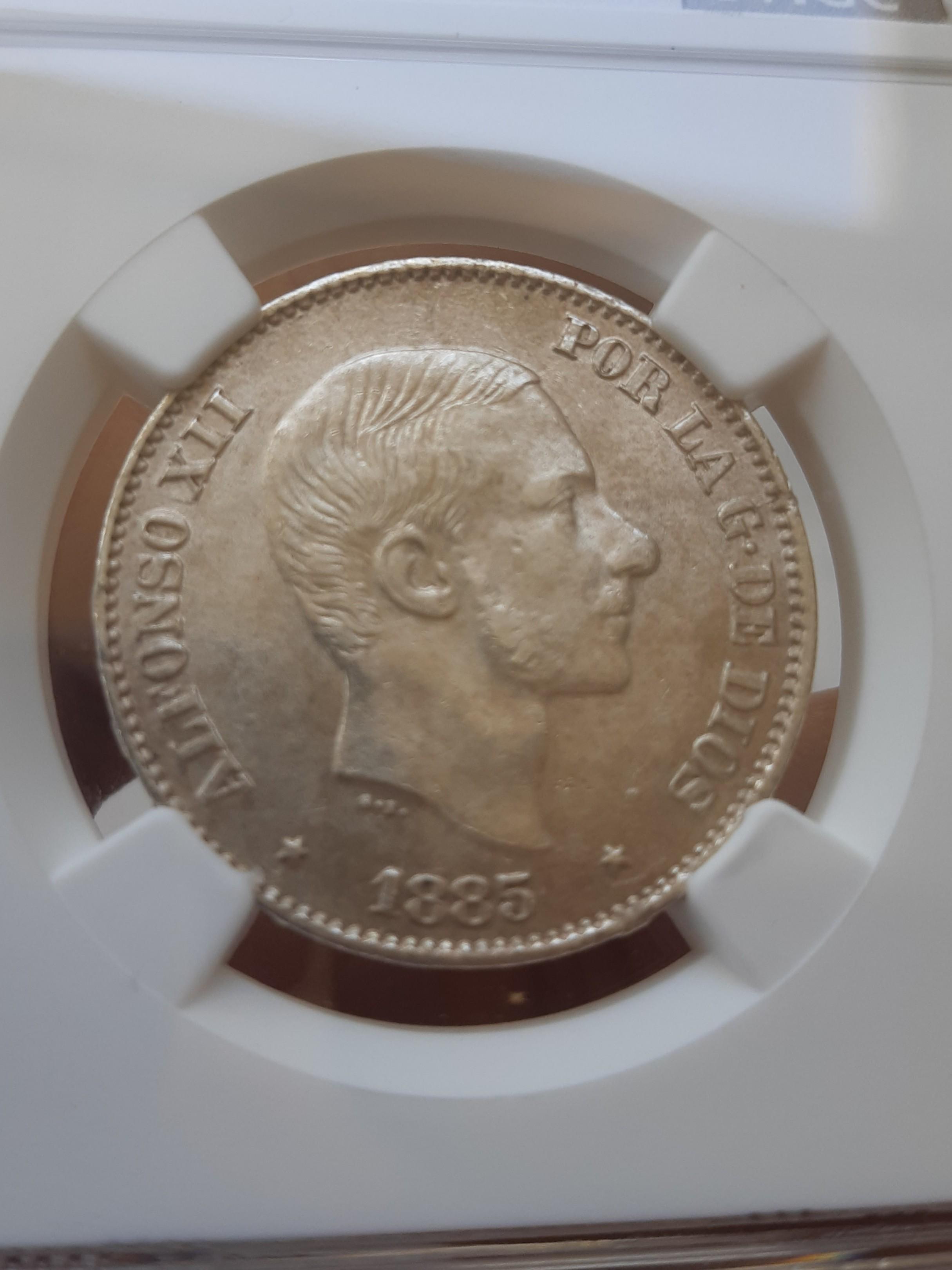 1885 Philippine 50c NGC slabbed silver coin (Category: Currency) located in Lipa City. Submitted by kcoins (Listing ID 1152983249, Image 2). Description: 1885 50c Alfonso XII NGC slabbed coin Slab is clear no scratches Guaranteed authentic plus SF.