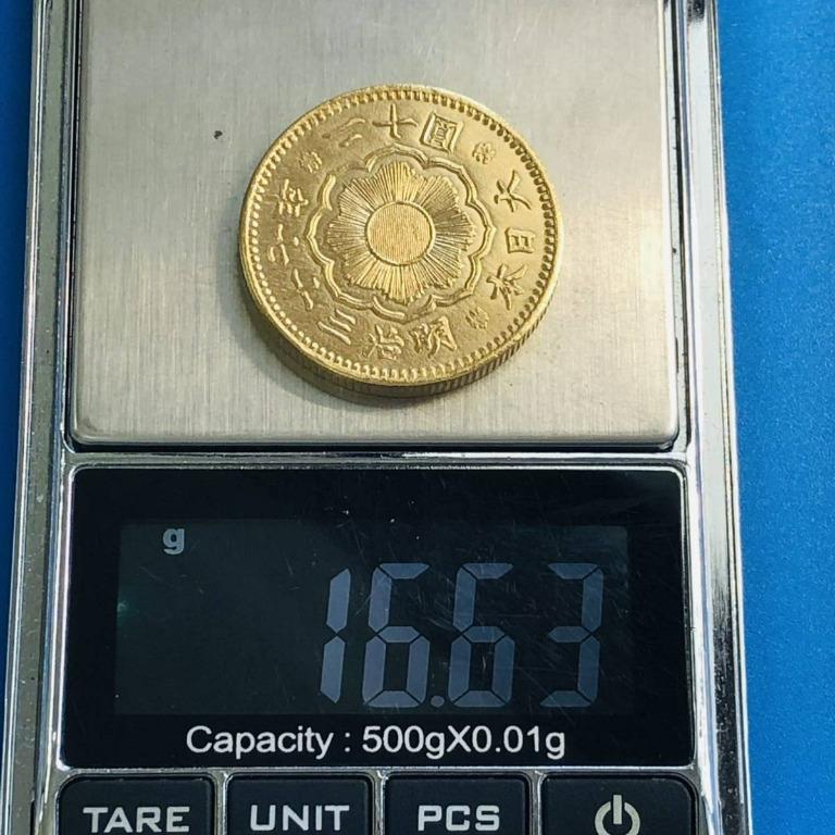 B1655日本 古錢 明治三十七年 二十圓 大型硬貨 菊紋 圓菊 希少 日本古錢明治三十七年二十圓金貨菊紋16.63g, 興趣及遊戲, 收藏品