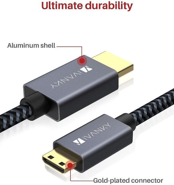 Support Output Device Nikon Mini HDMI to HDMI Cable Monitor Input Device HDTV 1M Canon iVANKY Mini HDMI to Standard HDMI Cable 4K Gold-plated Connector projector