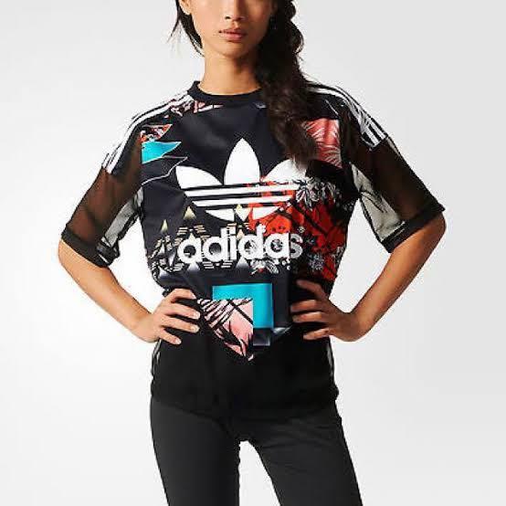 Adidas Originals Oversized Trefoil Logo & Sheer Mixed Floral, Women's Fashion, Tops, Shirts Carousell
