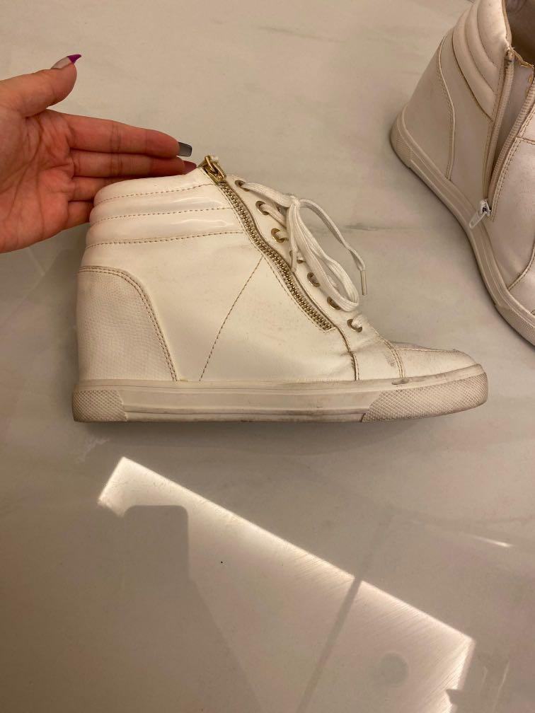 ALDO White High Top White Synthetic Hidden Wedge Sneaker Boots Women s Fashion Footwear Sneakers on Carousell