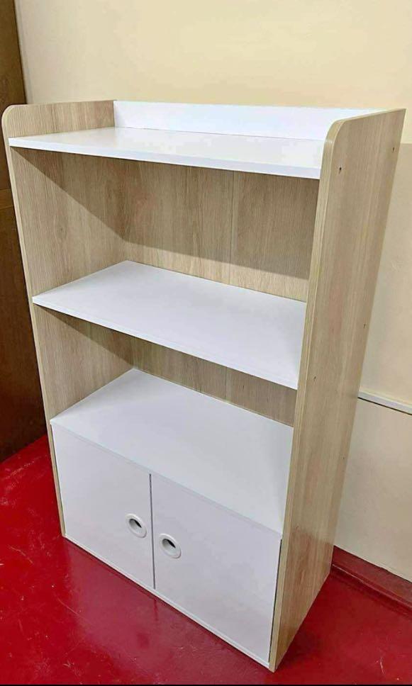 ANKO Aesthetic oak look white shelf with cupboard, Furniture & Home