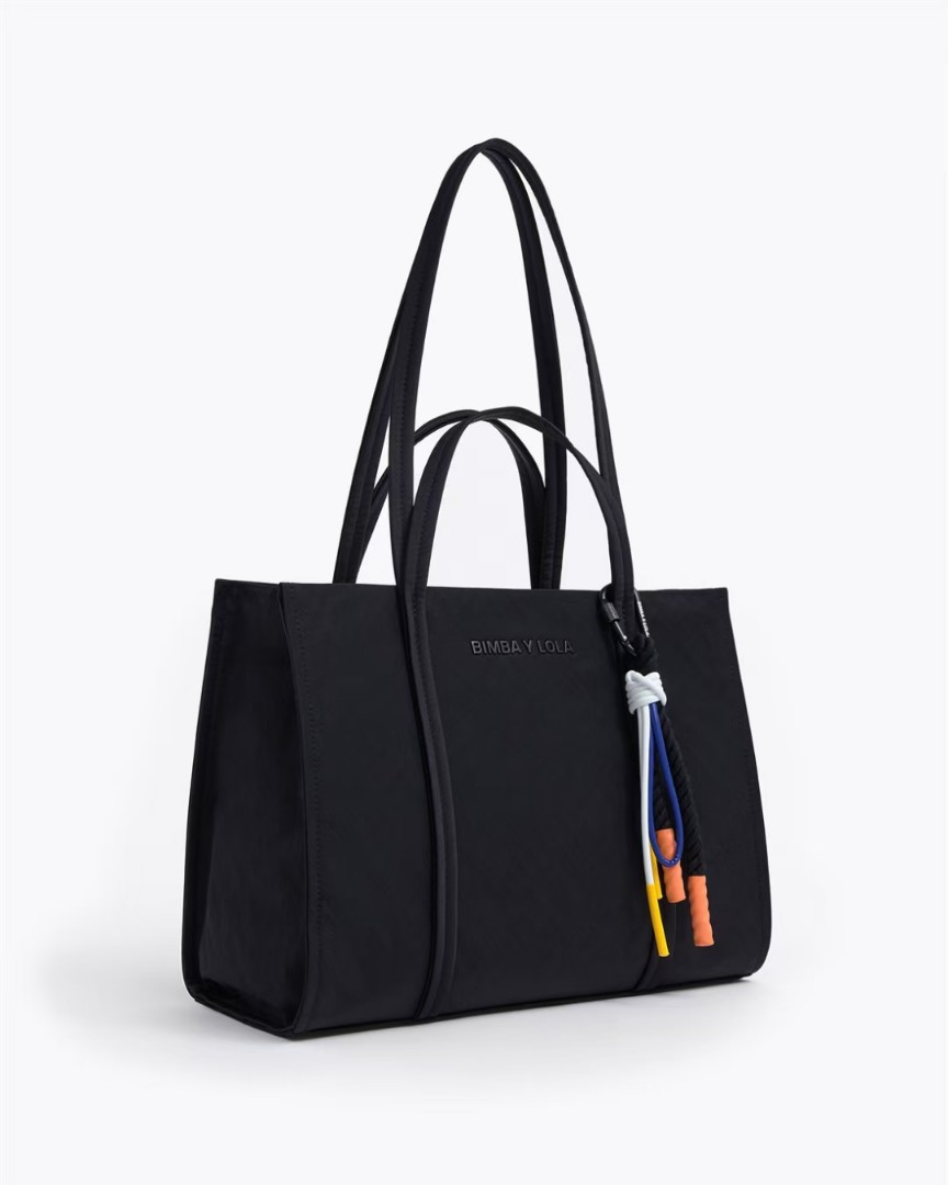 Bimba Y Textured Nylon Shopper Tote in Black with Charm, Women's Fashion, Bags & Wallets, Shoulder Bags on Carousell
