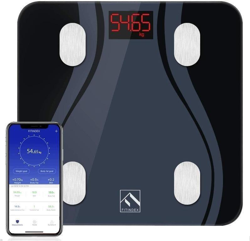  FITINDEX Scale for Body Weight and Fat Percentage, Smart Scale,  Digital Bathroom Body Composition Monitor with Bluetooth & App for BMI,  Body Fat, Muscle Mass, 400lbs - Black : Health 