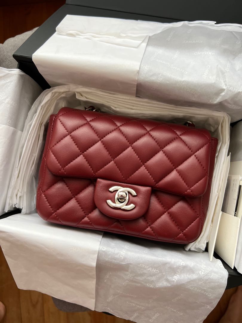 21A Chanel Mini Rectangular Burgundy LGHW, Women's Fashion, Bags & Wallets,  Shoulder Bags on Carousell