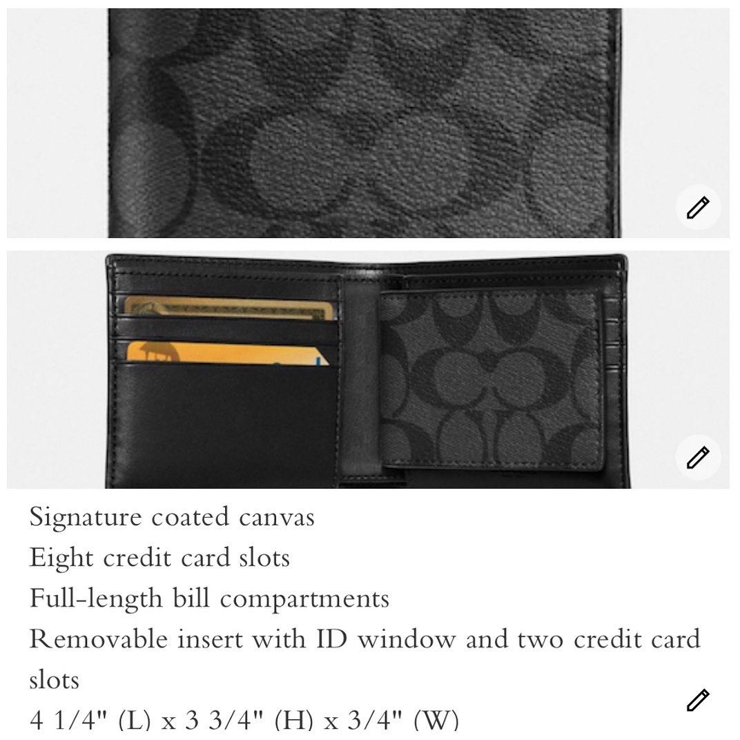 Coach Compact ID Wallet in Signature Canvas, Men's Fashion, Watches