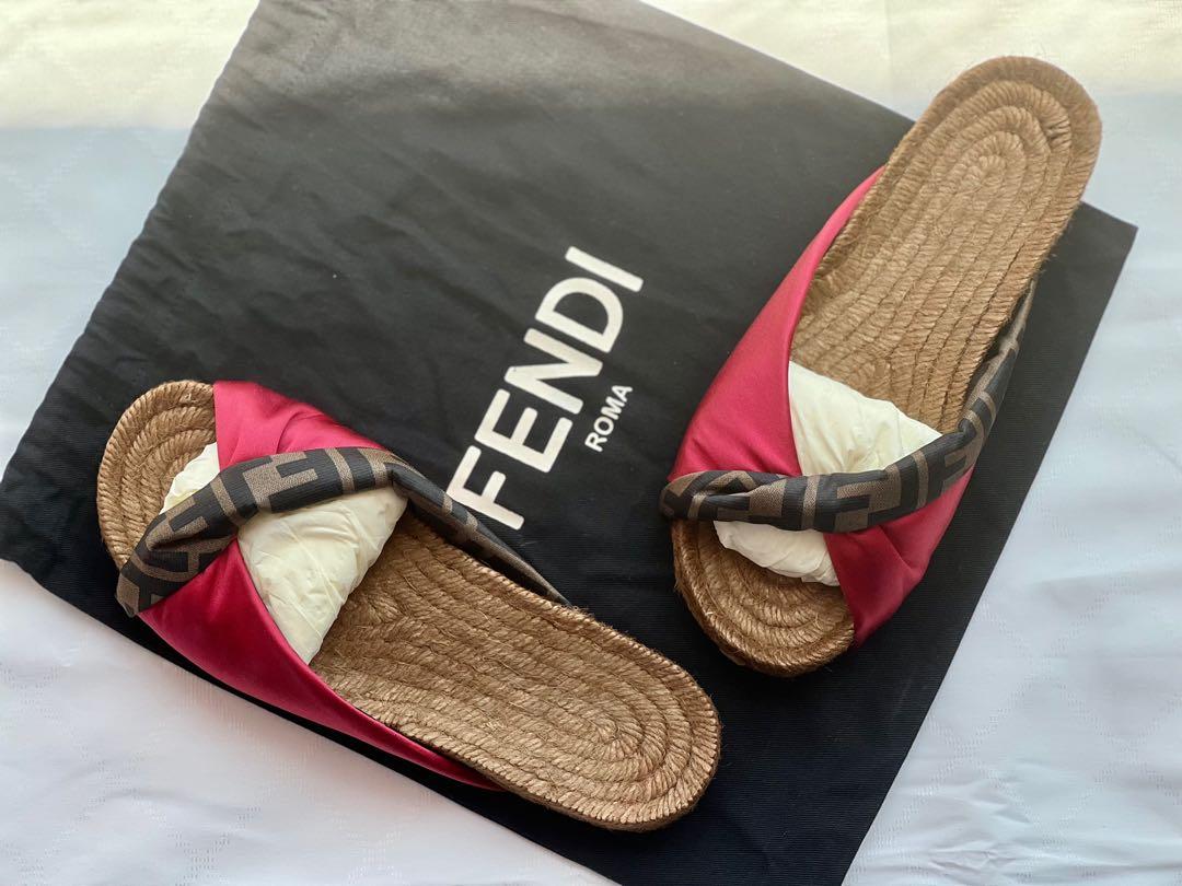 FENDI Twisted Satin Espadrille Slides in Red