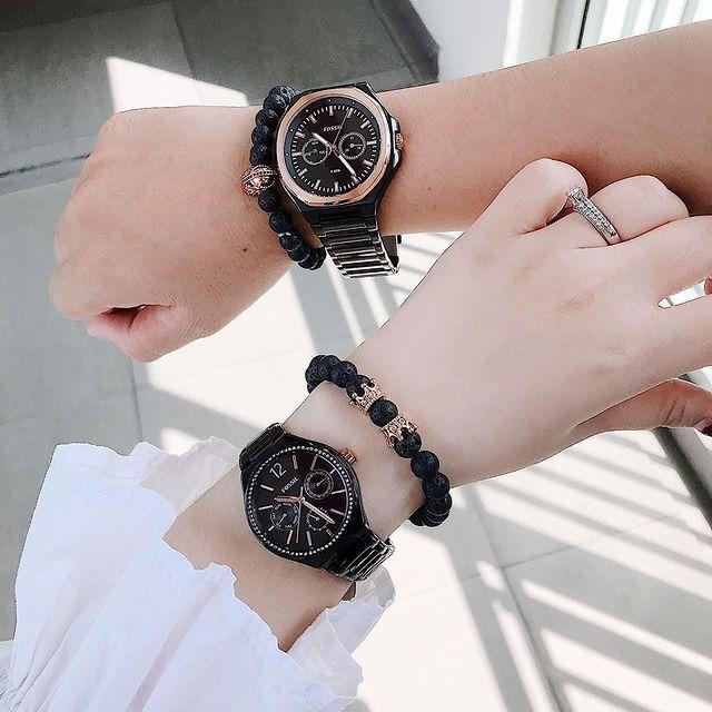 Fossil couple watch black outlet