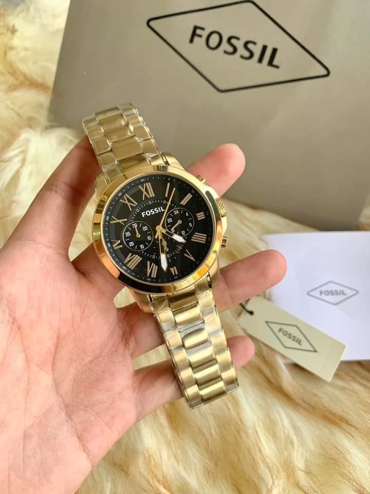Fossil gold sale watch black face