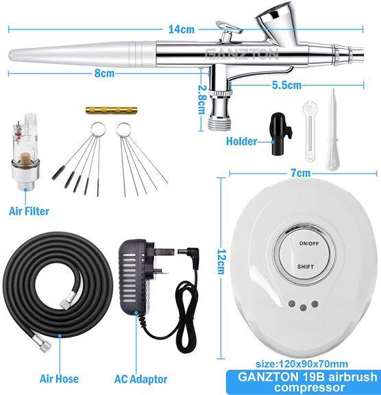 GANZTON Mini Airbrush Compressor set Airpaint Control suit with 0.4mm