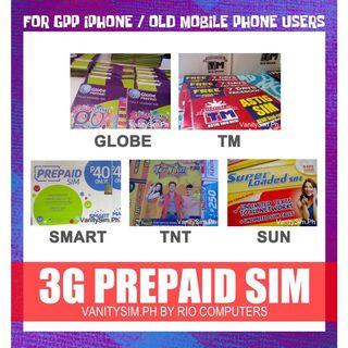 Globe 3G  Smart / TNT / Sun 3G Sim Cards Special Vanity Numbers