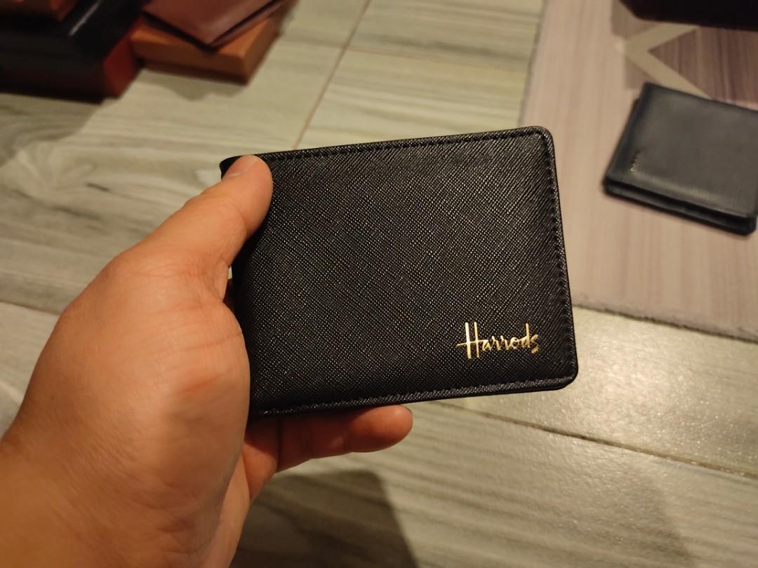 Harrods HARRODS Superb BLACK LEATHER CARD HOLDER Wallet Mens Womens 4 SLOTS 