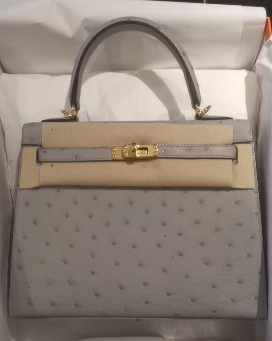 香港現貨🤍Hermes Kelly 25😍🔥8U Bleu Glacier 冰川藍Ostrich 鴕鳥皮