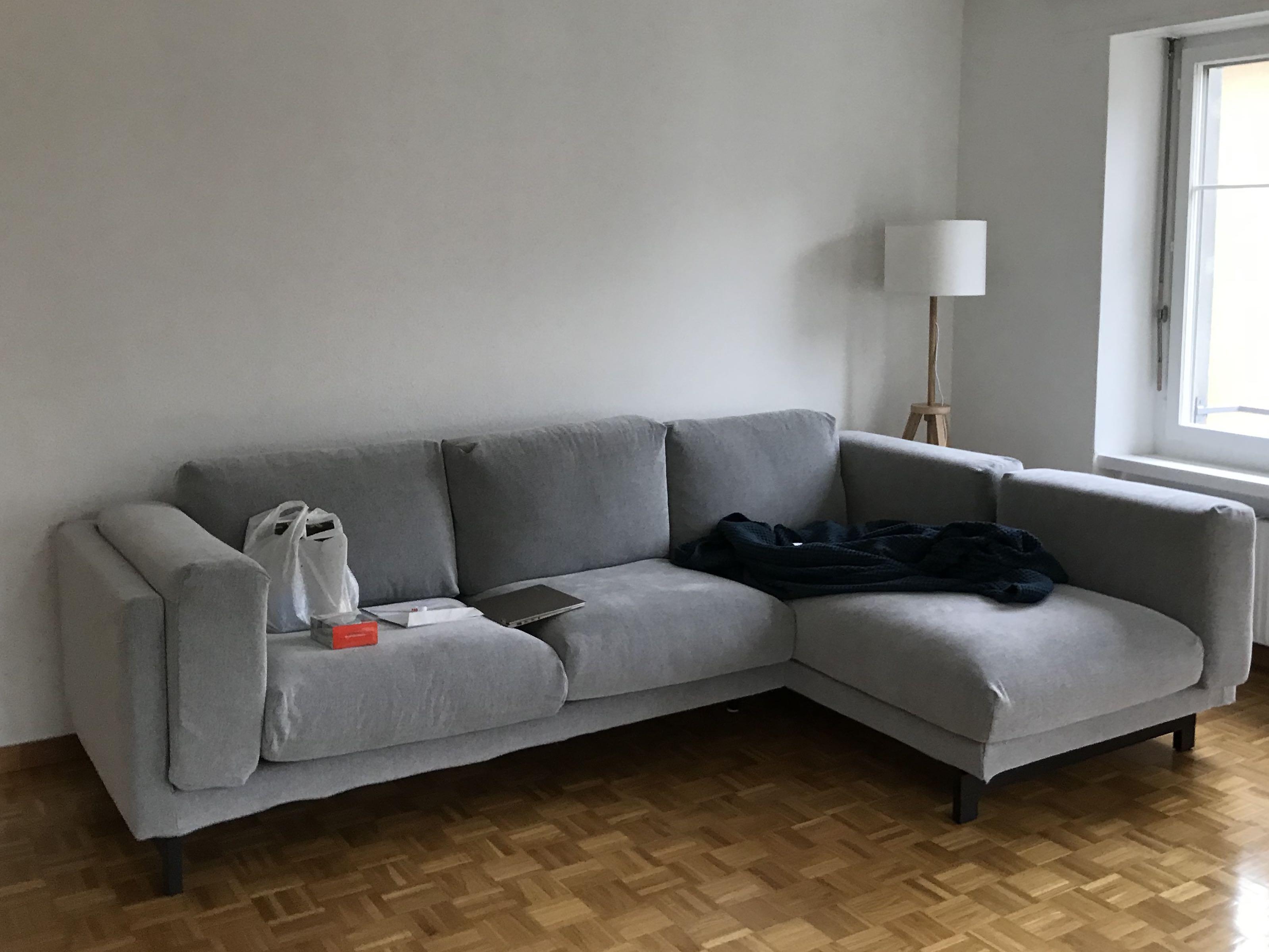 IKEA Lshaped couch in Light Grey. Packed and ready for pickup