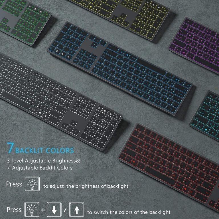 Jelly Comb IWGZXBT3 Bluetooth Backlit Keyboard, Multi Devices Wireless Rechargeable Keyboard