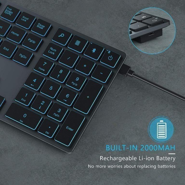 Jelly Comb IWGZXBT3 Bluetooth Backlit Keyboard, Multi Devices Wireless Rechargeable Keyboard