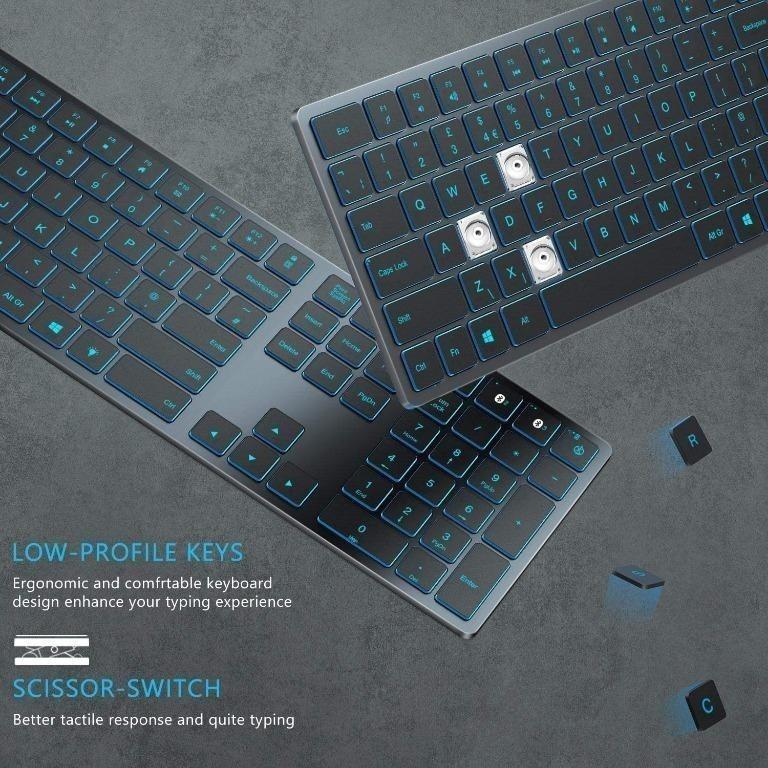 Jelly Comb IWGZXBT3 Bluetooth Backlit Keyboard, Multi Devices Wireless Rechargeable Keyboard