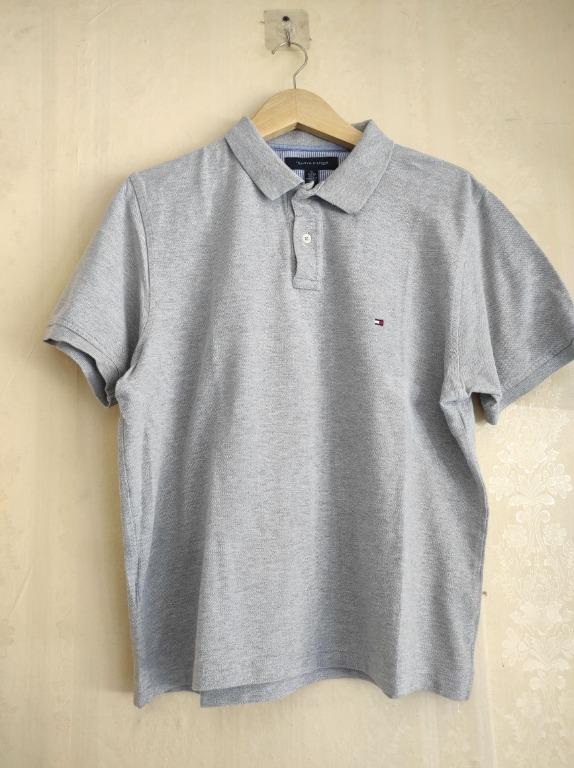 Kaos Polo Tommy Hilfiger Abu Abu Polos, Fesyen Pria, Pakaian