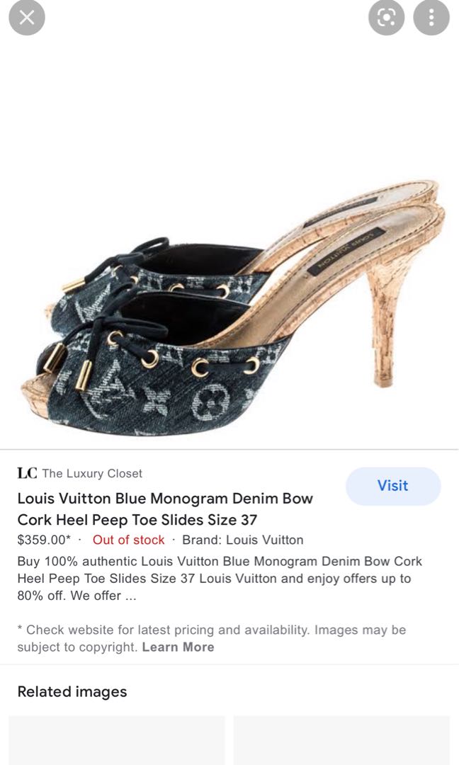 Authentic Louis Vuitton Blue Denim Monogram Canvas Bow Mules Peep Toe Heels  10
