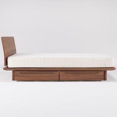 Muji Walnut Double Queen Size Bed Frame, Walnut Bed Frame With Drawers