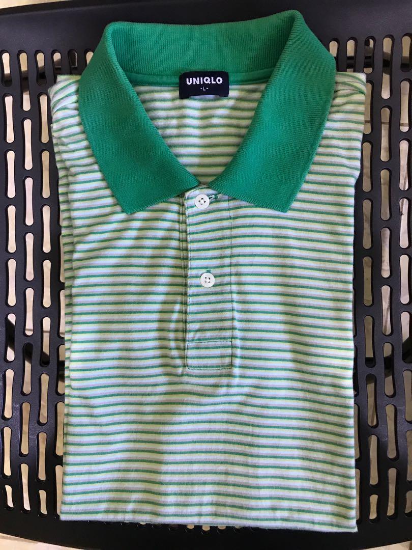 Polo Shirt Uniqlo Stripe Green, Fesyen 