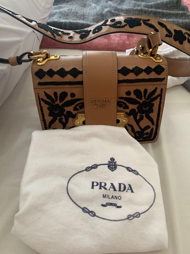 Prada cahier embroidered shoulder bag cheap