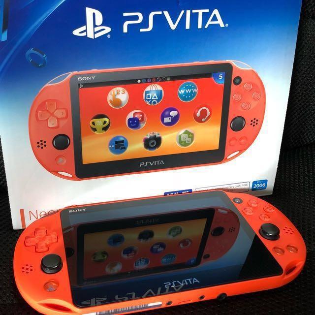 PSVita Slim Neon Orange Modded 128GB Playstation Vita, Video Gaming, Video Game Consoles